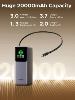 Ugreen Powerbank|Nexode powerbank 20 000 mAh 165 W med innebygd kabel