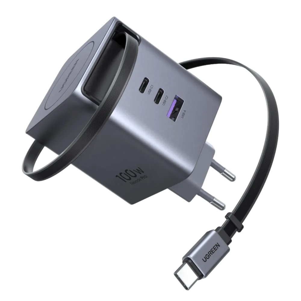Ugreen Kalkulator|Makuleringsmaskiner|Nexode 100 W GaN-hurtiglader med uttrekkbar USB-C-kabel