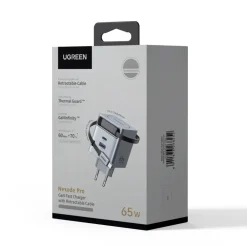 Ugreen Mobiltelefonladere|Nexode 65 W GaN-hurtiglader med uttrekkbar USB-C-kabel 65 W