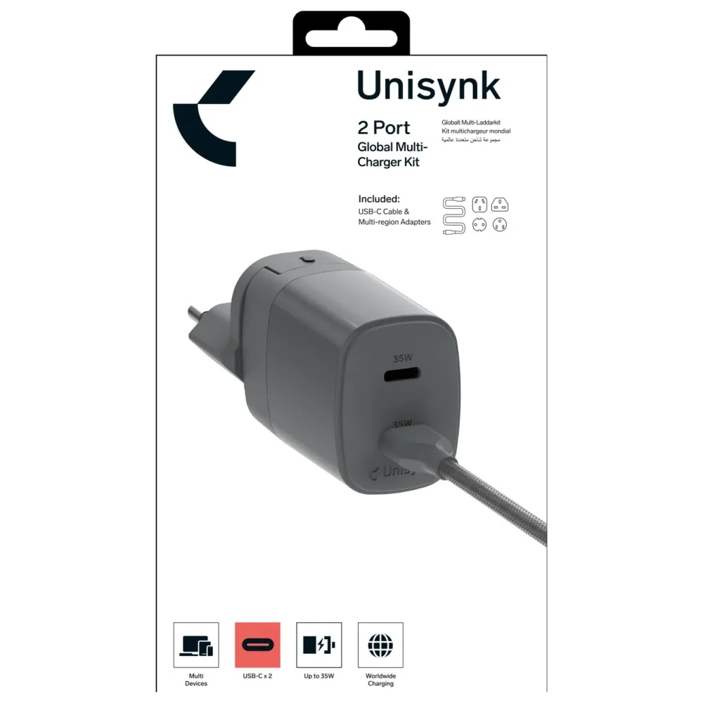 Unisynk Iphone-Tilbehør|Reiseeffekter|Kompakt 2-ports lader for reisen – 35 W