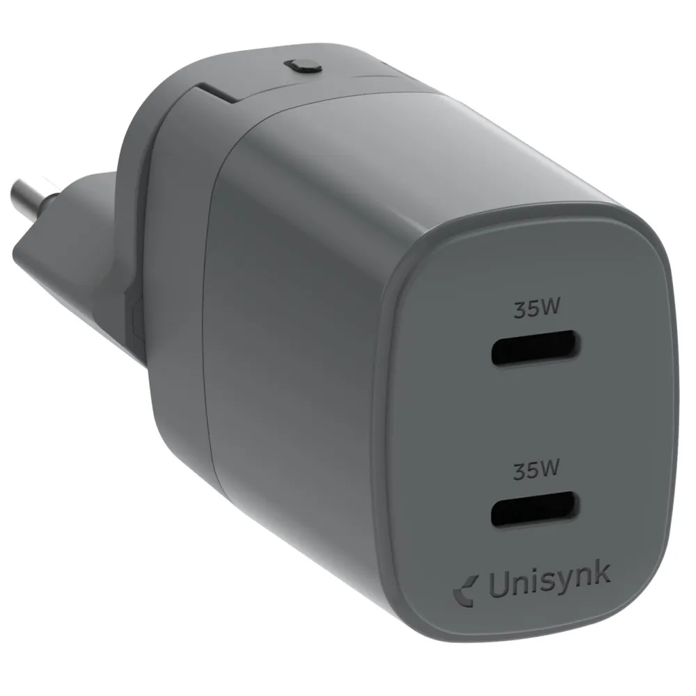 Unisynk Iphone-Tilbehør|Reiseeffekter|Kompakt 2-ports lader for reisen – 35 W