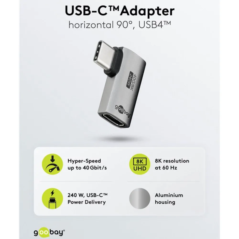Kjell Hdmi|Kabler Og Adaptere|USB-C-adapter med 90° horisontal vinkel – USB4
