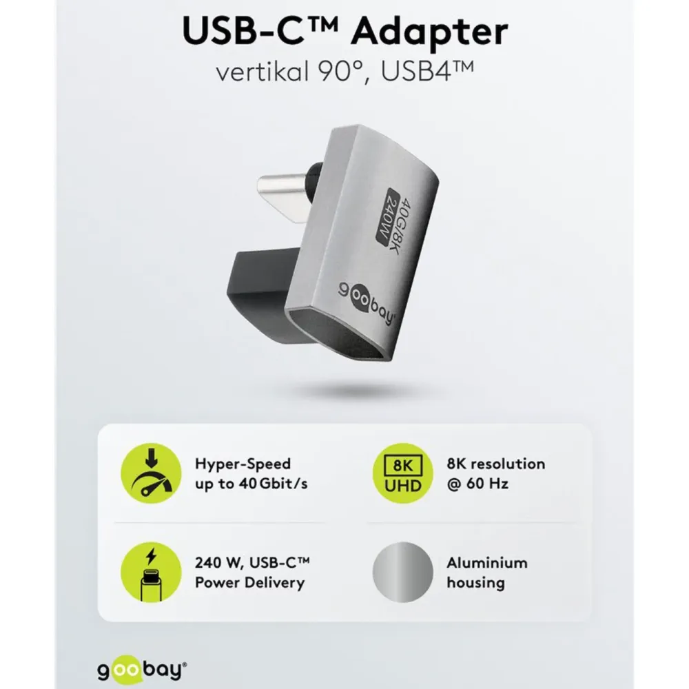Kjell Kabler Og Adaptere|Usb|USB-C-adapter 90° med USB4-støtte