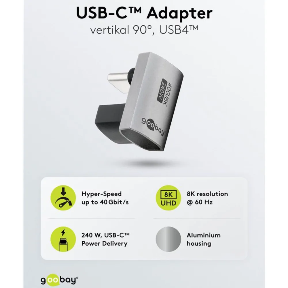 Kjell Kabler Og Adaptere|Usb|USB-C-adapter 90° med USB4-støtte