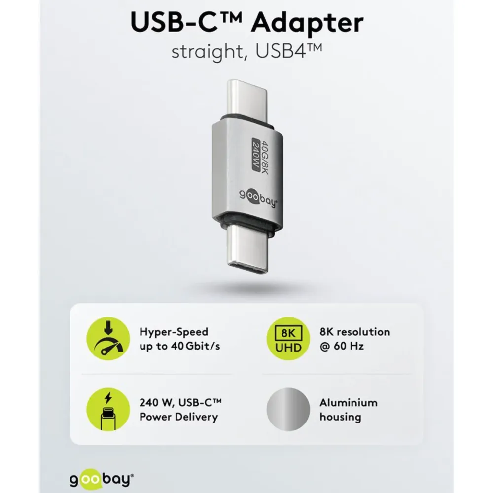 Kjell Kabler Og Adaptere|Usb|USB-C-adapter rett med USB4, 40 Gbit/s, 240 W