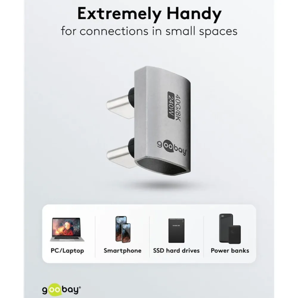 Kjell Kabler Og Adaptere|Usb|USB-C-adapter 180° U-form med USB4