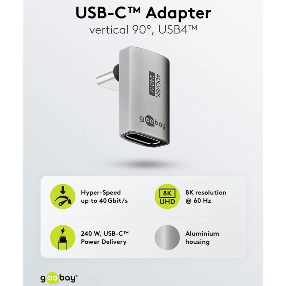 Kjell Lagring|Tegnebrett|USB-C-adapter 90° vinklet med USB4-støtte