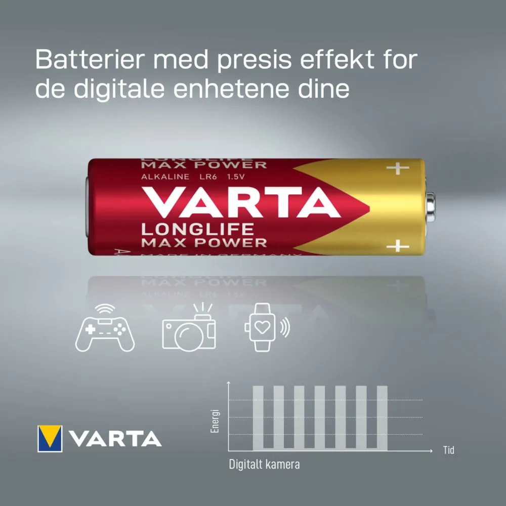 Varta Batterier|Batterier|Longlife Max Power AA-batterier 8-pk.