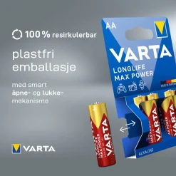 Varta Batterier|Batterier|Longlife Max Power AA-batterier 4-pk.