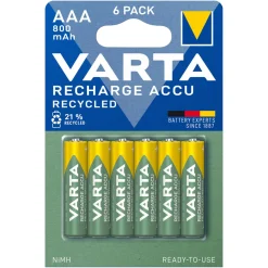 Varta Batterier|Batterier|Recharge Recycled AAA-batterier 800 mAh 6-pk.