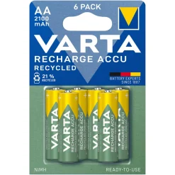 Varta Batterier|Batterier|Recharge Recycled AA-batterier 2100 mAh 6-pk.
