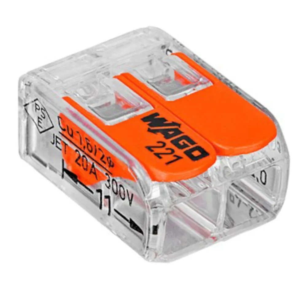 Wago Kabelhåndtering|Elektrisk Installasjon|221-412 Toppklemme med 2 tilkoblinger 16-pk.