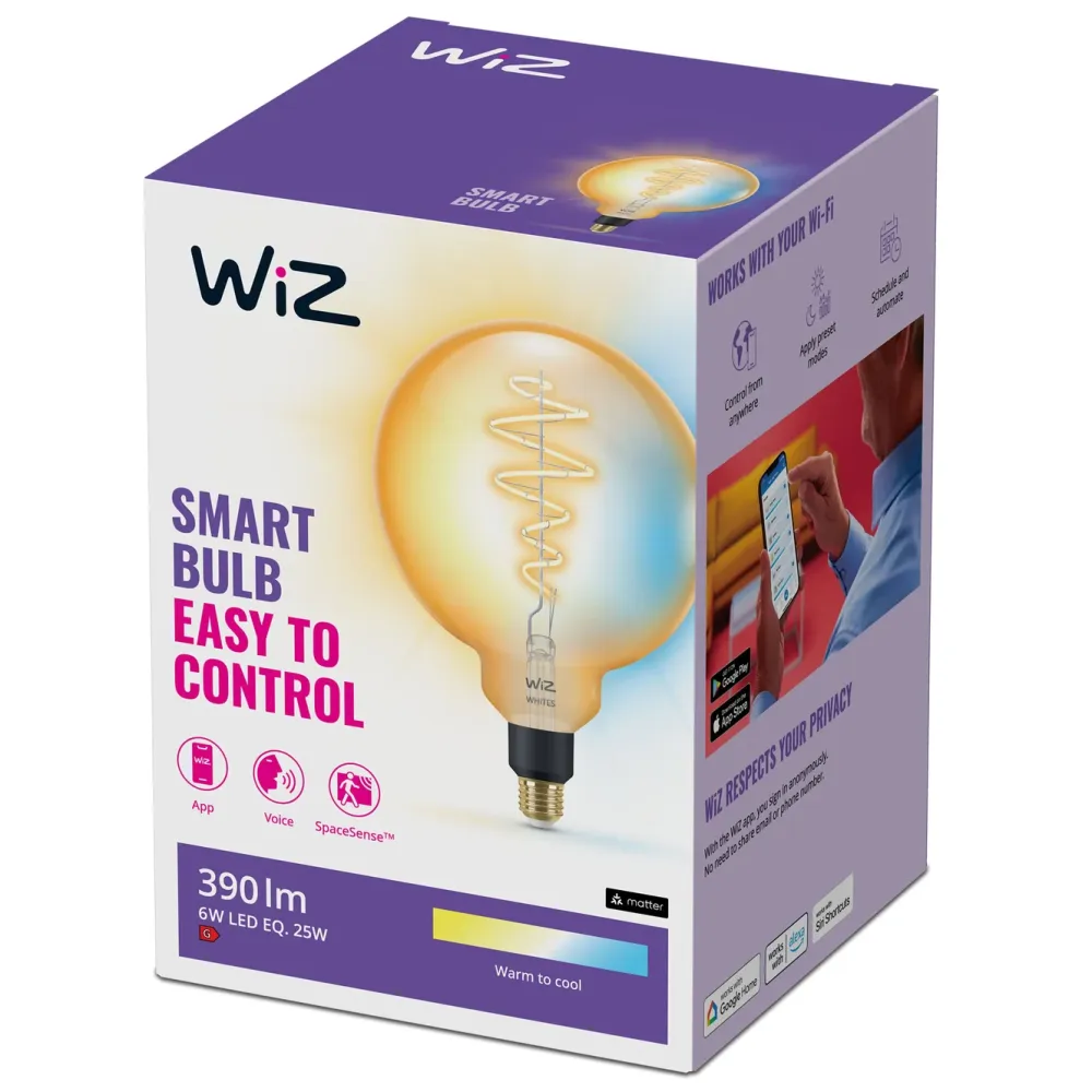 WiZ Smart Belysning|Smart Belysning|Amber Filament G200 Smart LED-pære E27 390 lm