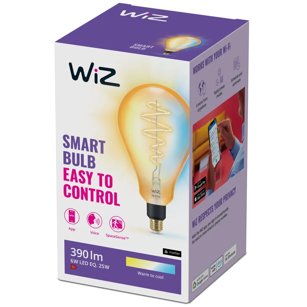WiZ Smart Belysning|Smart Belysning|Amber Filament PS160 Smart LED-pære E27 390 lm